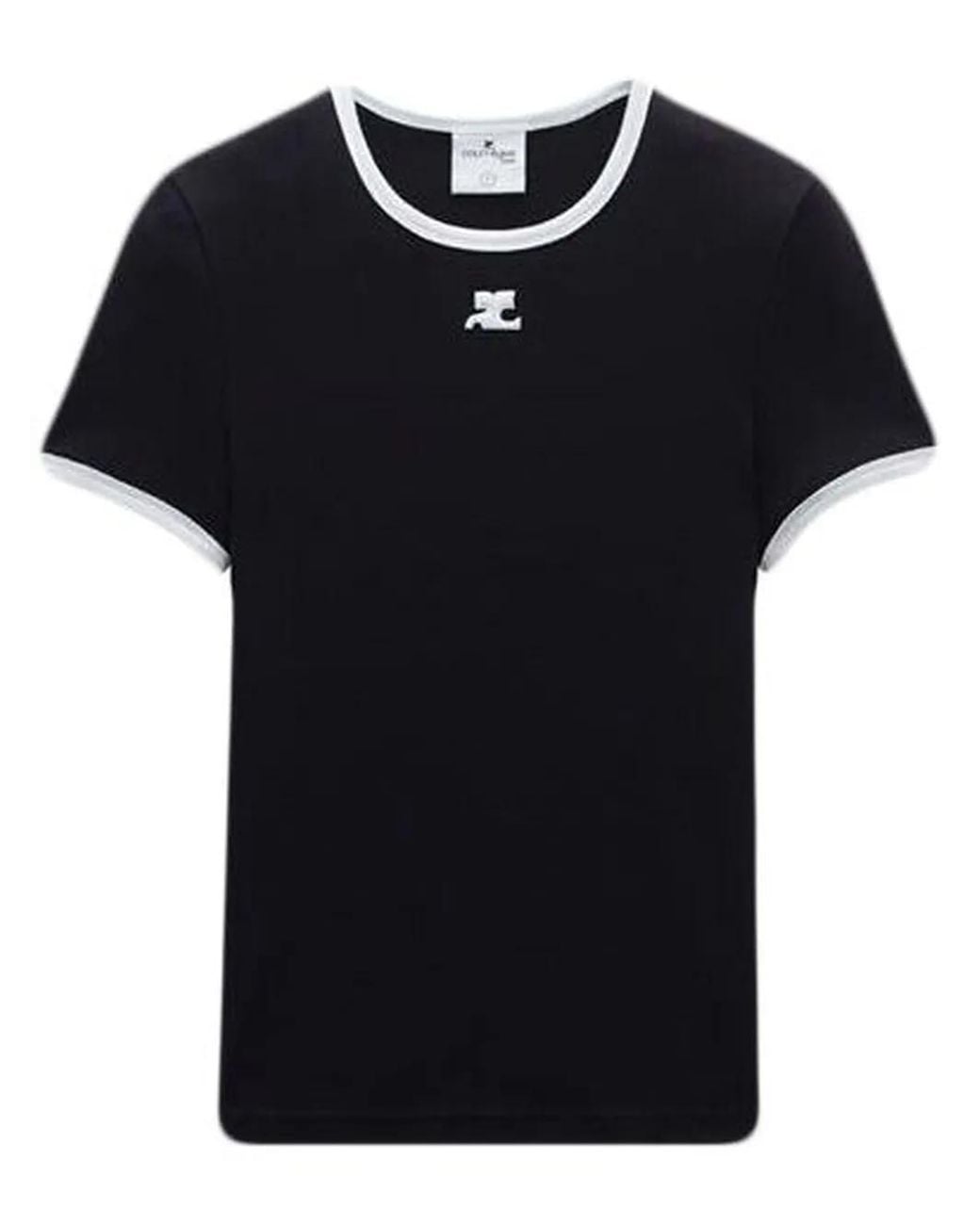 Courreges Black T-Shirt With Contrasting Hem