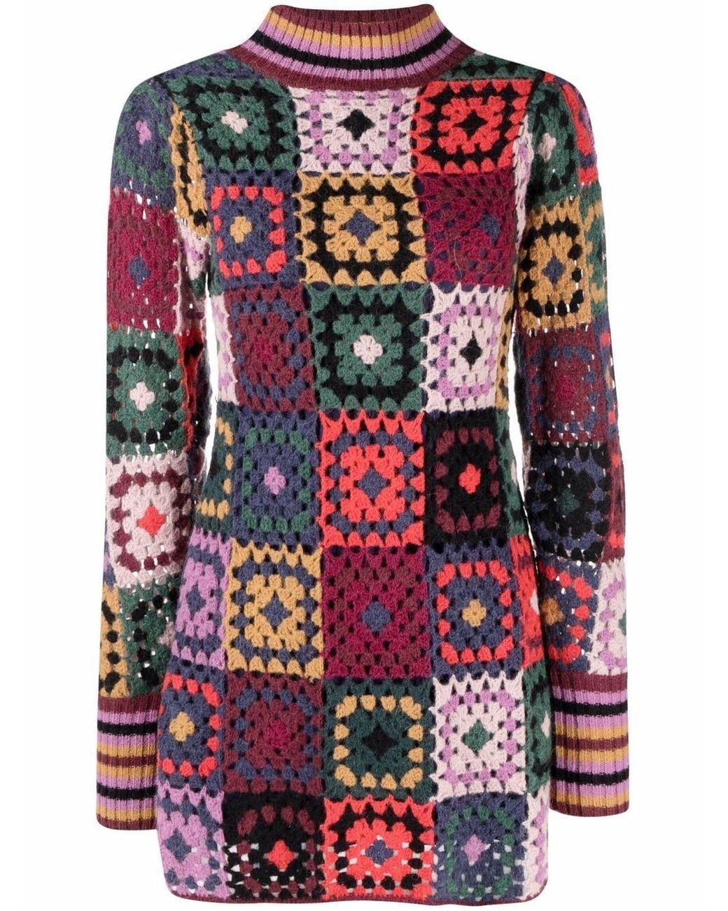 FARM Rio Crochet-patchwork Knit Dress in Pink | Lyst UK