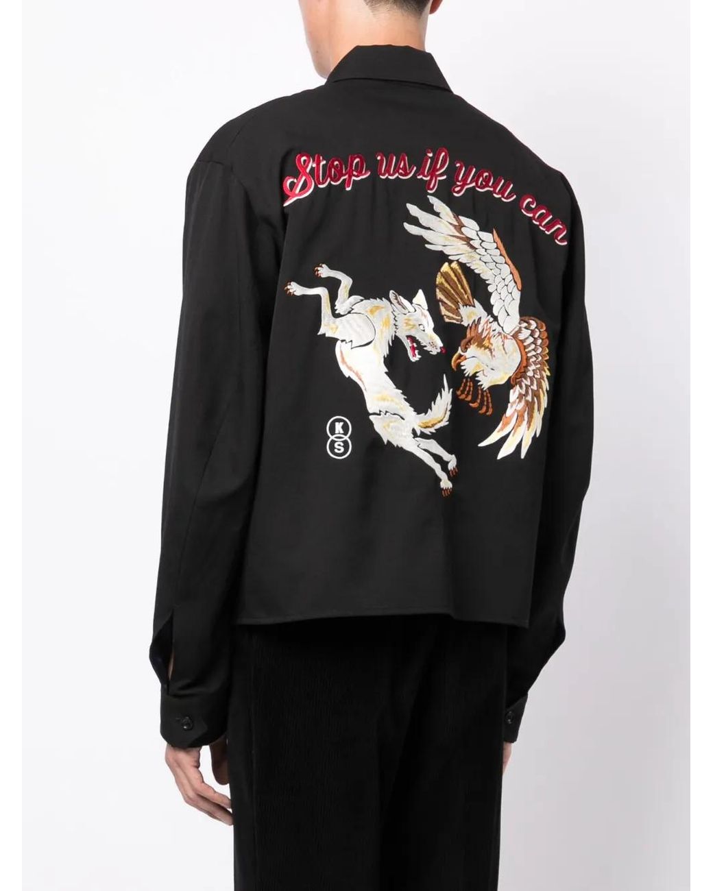 Sulvam Black X Kozaburo Embroidered Shirt Jacket for men