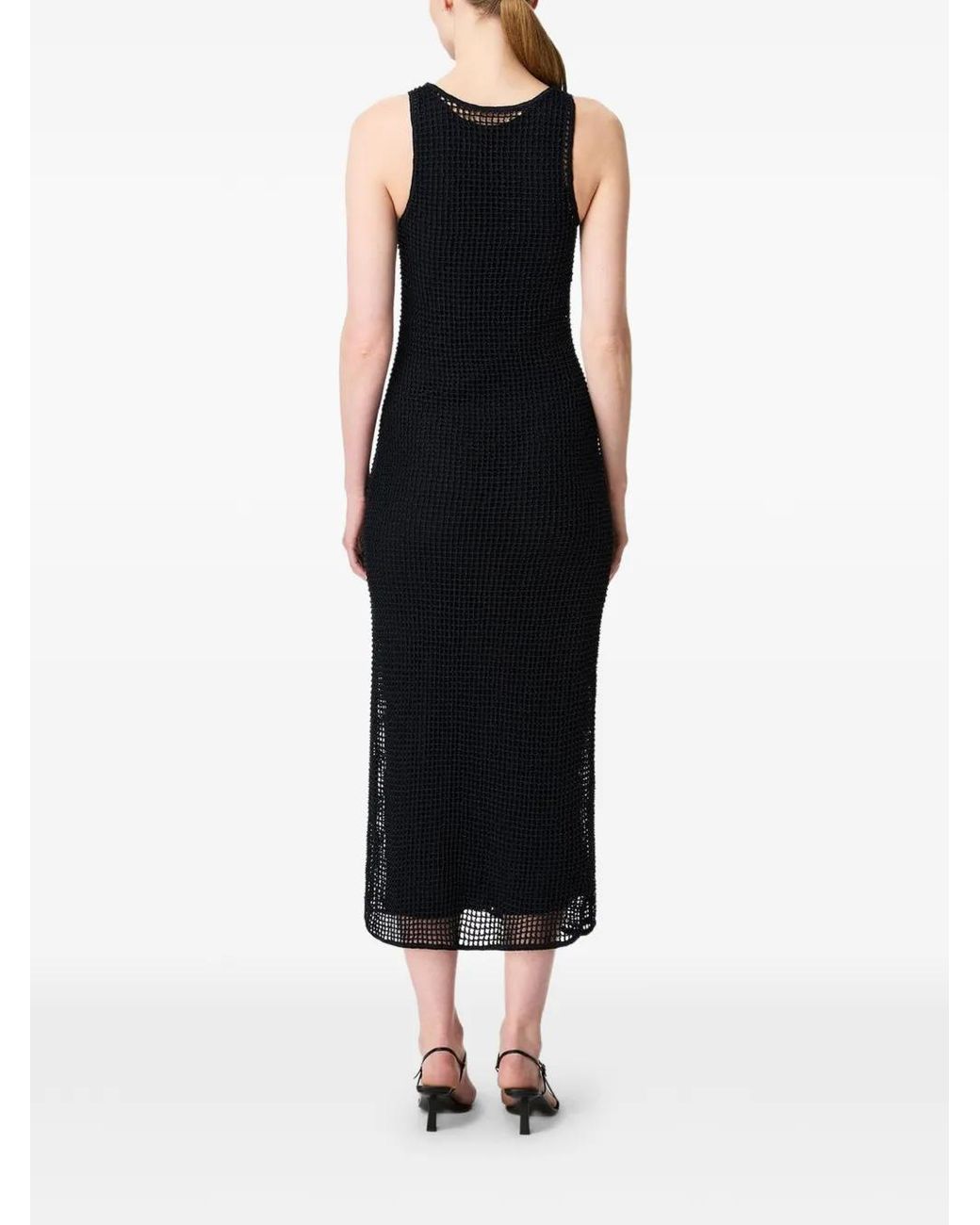 Another Tomorrow Black Bead-Embroidered Midi Dress