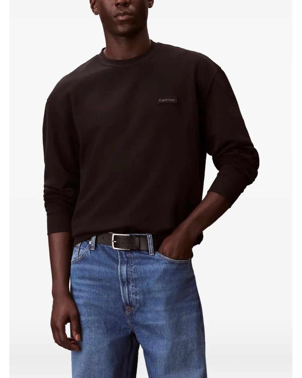 Calvin Klein Black Logo-Patch Crew-Neck Sweater for men