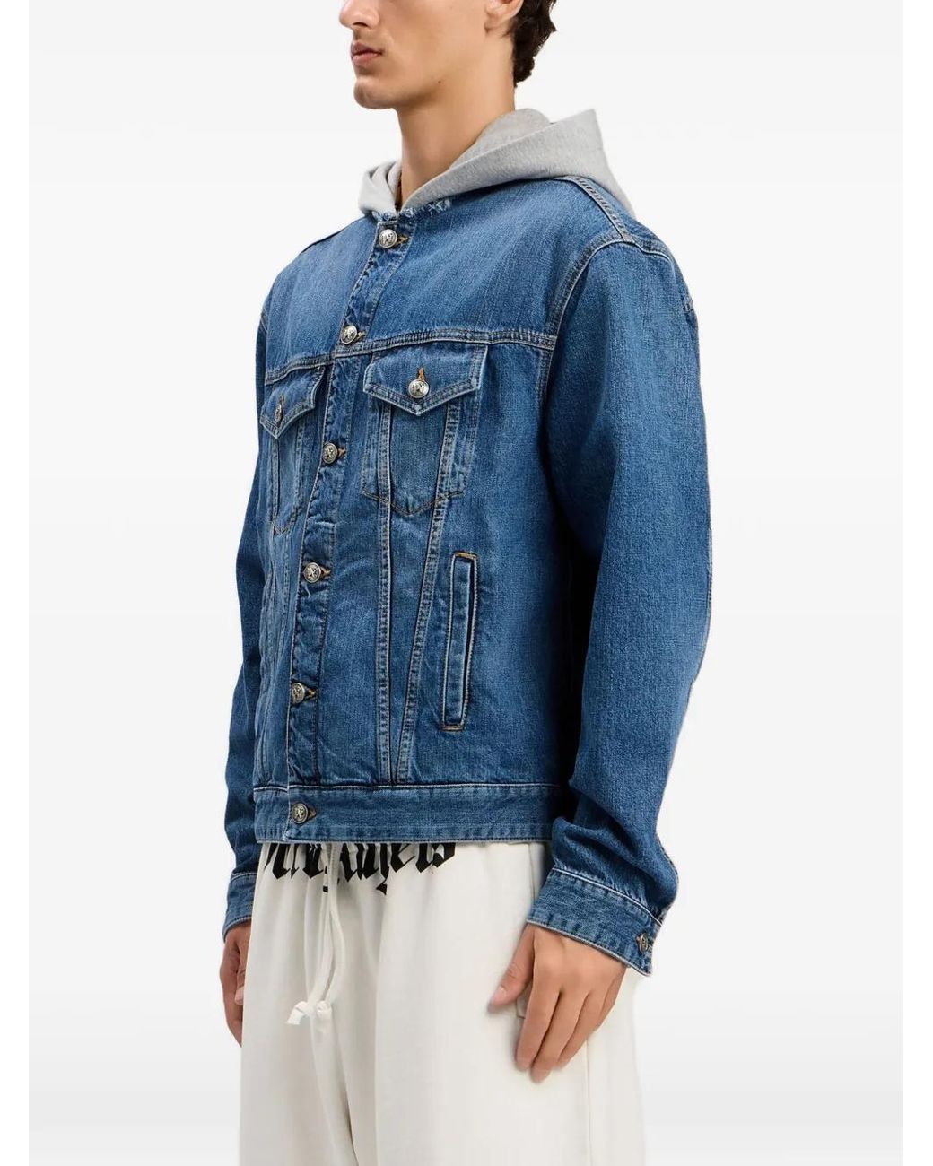 Palm Angels Blue Curved Logo Denim Jacket for men