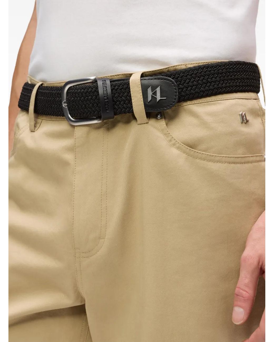 Karl Lagerfeld Black Monogram Logo-Plaque Belt for men