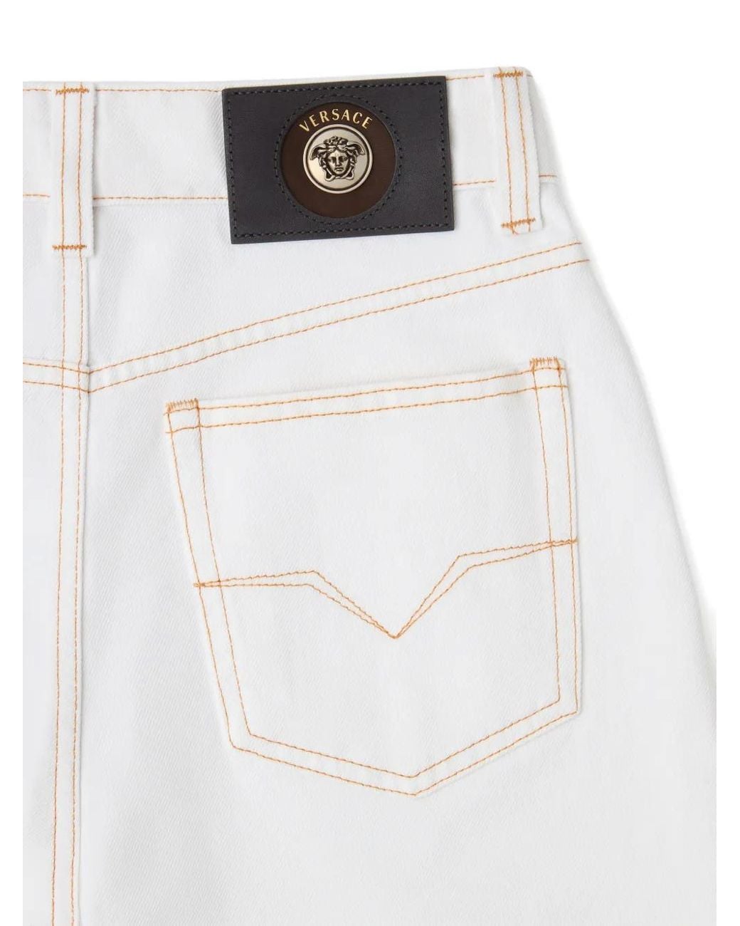 Versace White Medusa-Patch Contrast-Stitch Jeans