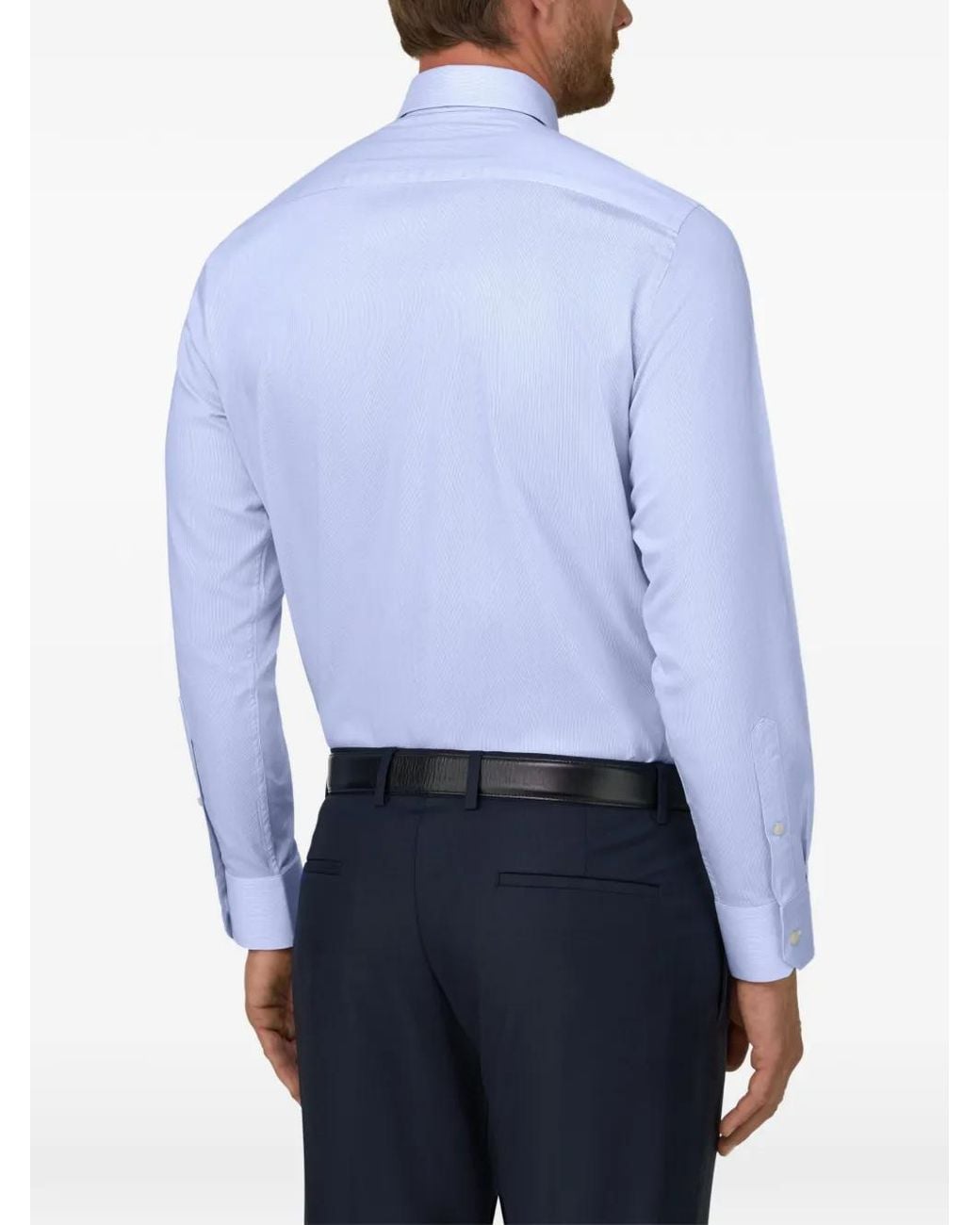 Boggi Blue Striped Cotton Twill Shirt Slim Fit for men