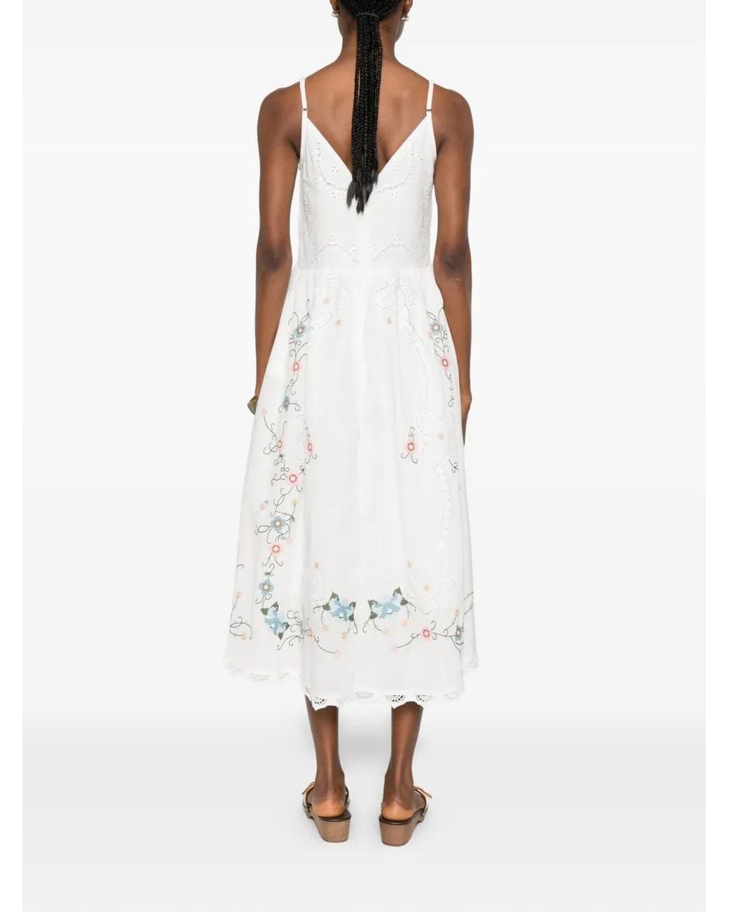 DREAM CATCHER White Embroidered Eyelet-Detail Midi Dress