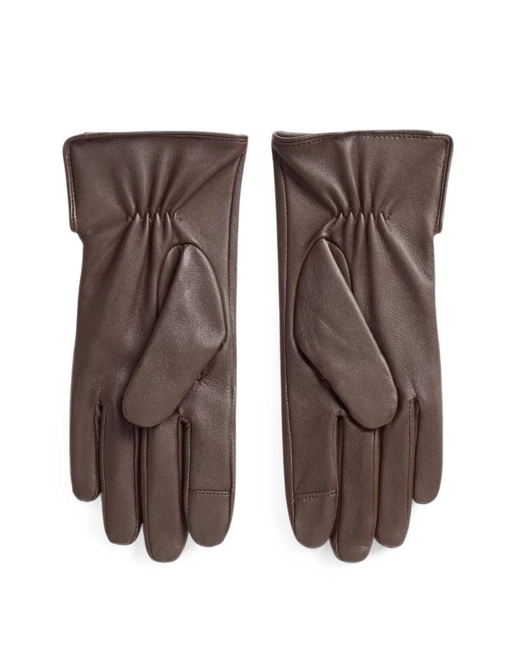Ralph Lauren Brown Button-Detail Leather Gloves