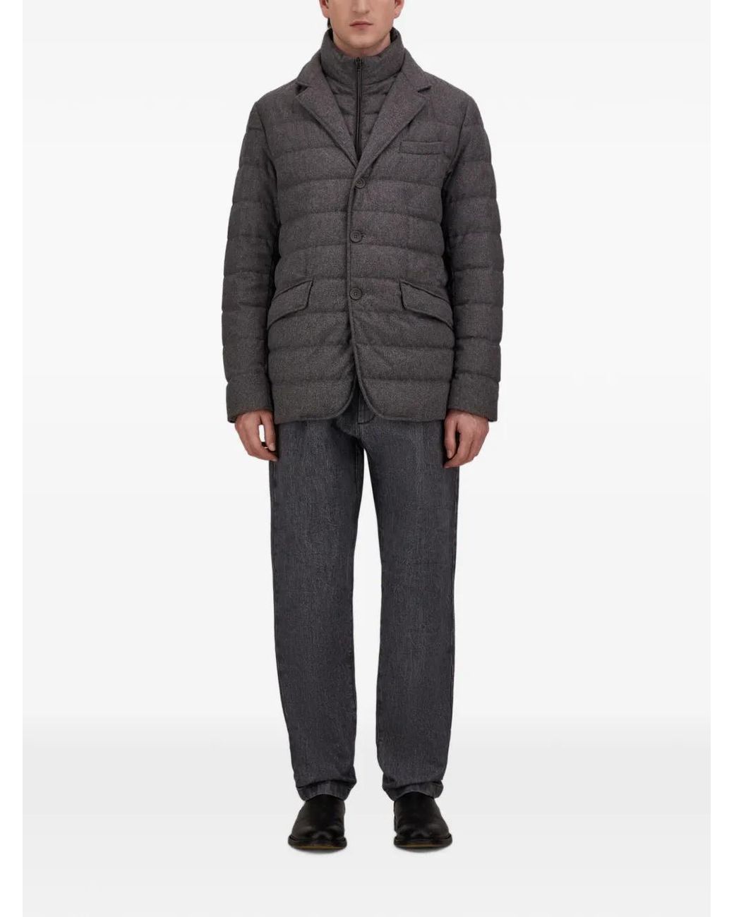 Herno Gray Quilted Flannel Coat for men