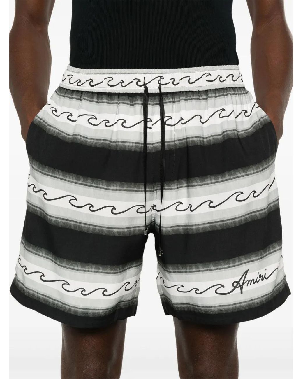 Amiri Black Wave Baja Striped Shorts for men