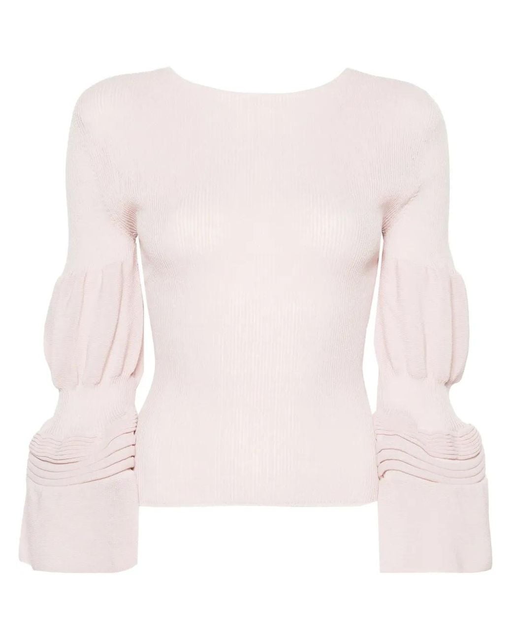 Issey Miyake Pink Bell-Sleeves Ribbed-Knit Top