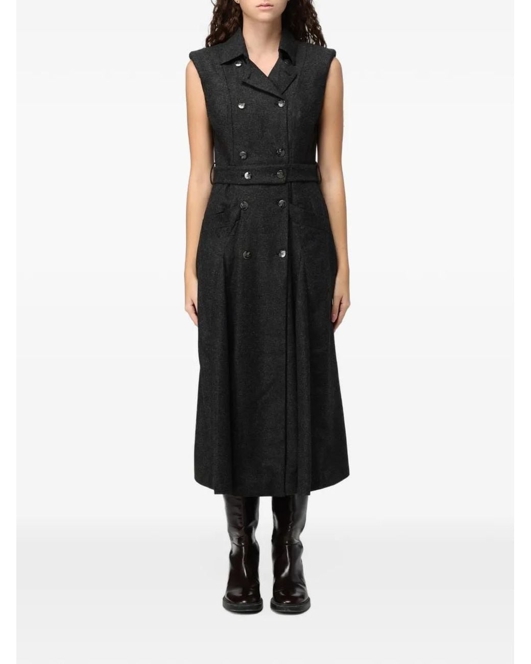 CRI.DA Black Double-Breasted Belted Midi Dress