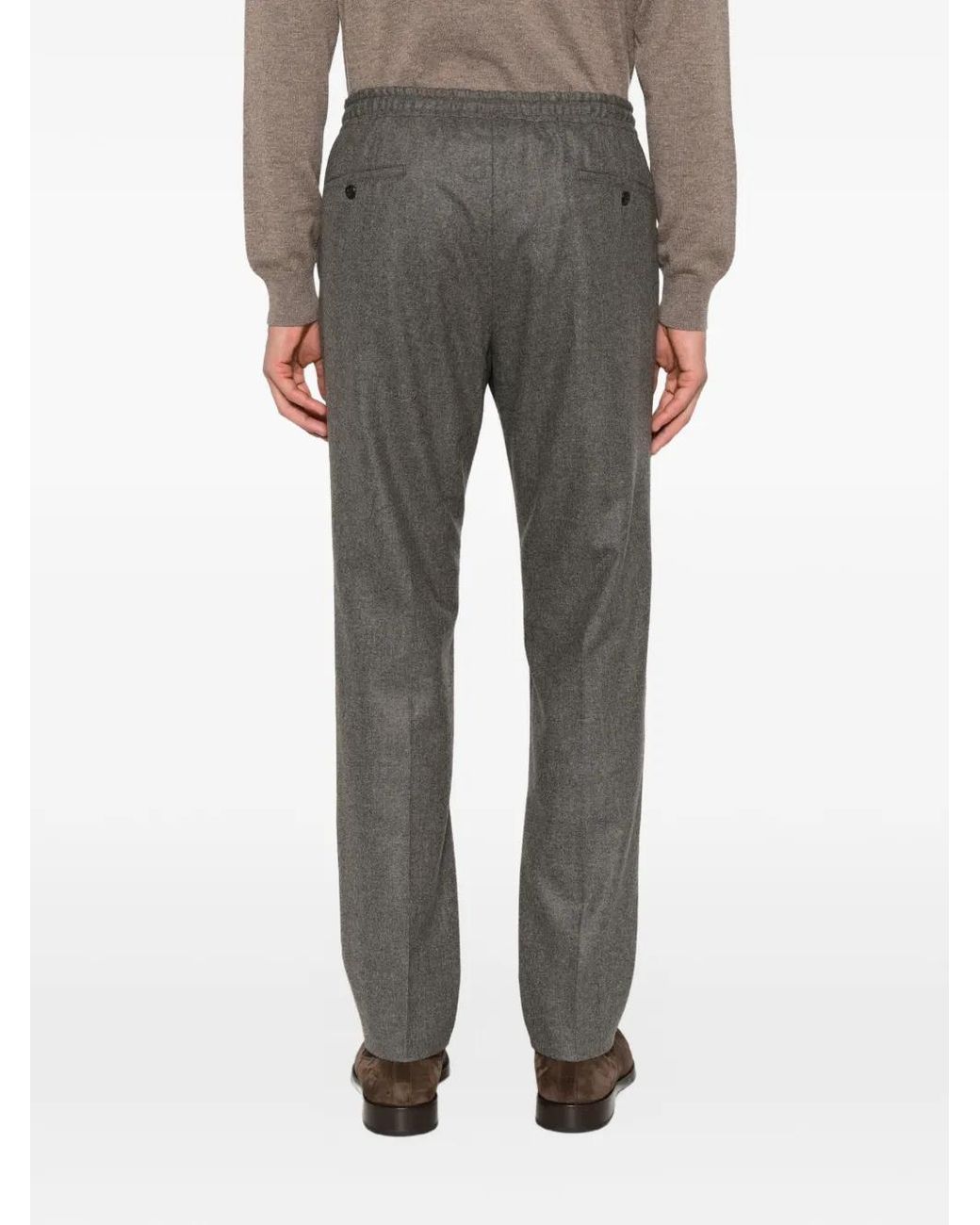 Corneliani Gray Drawstring Virgin Wool Trousers for men