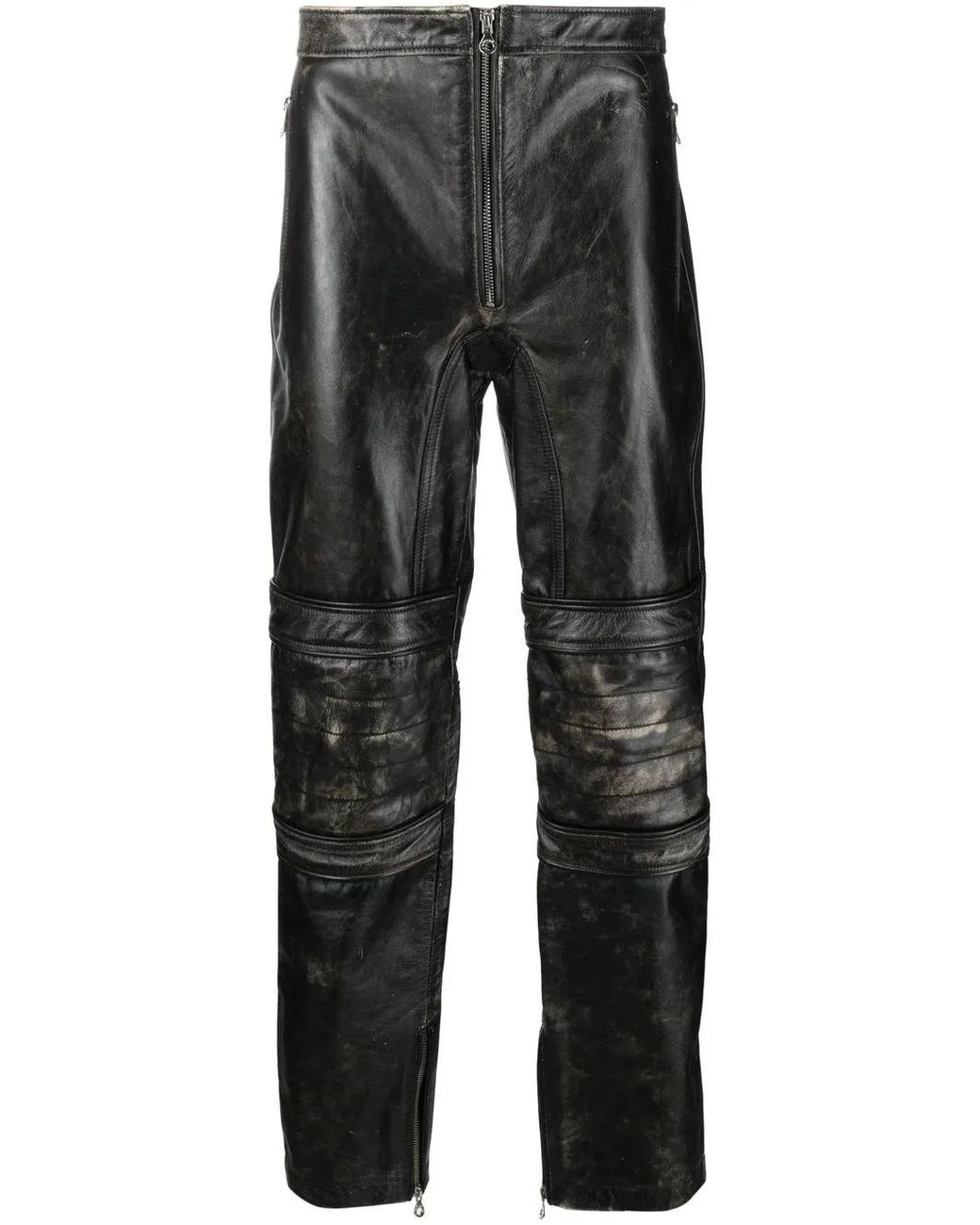 DIESEL Gray Slim-Cut Leather Trousers for men