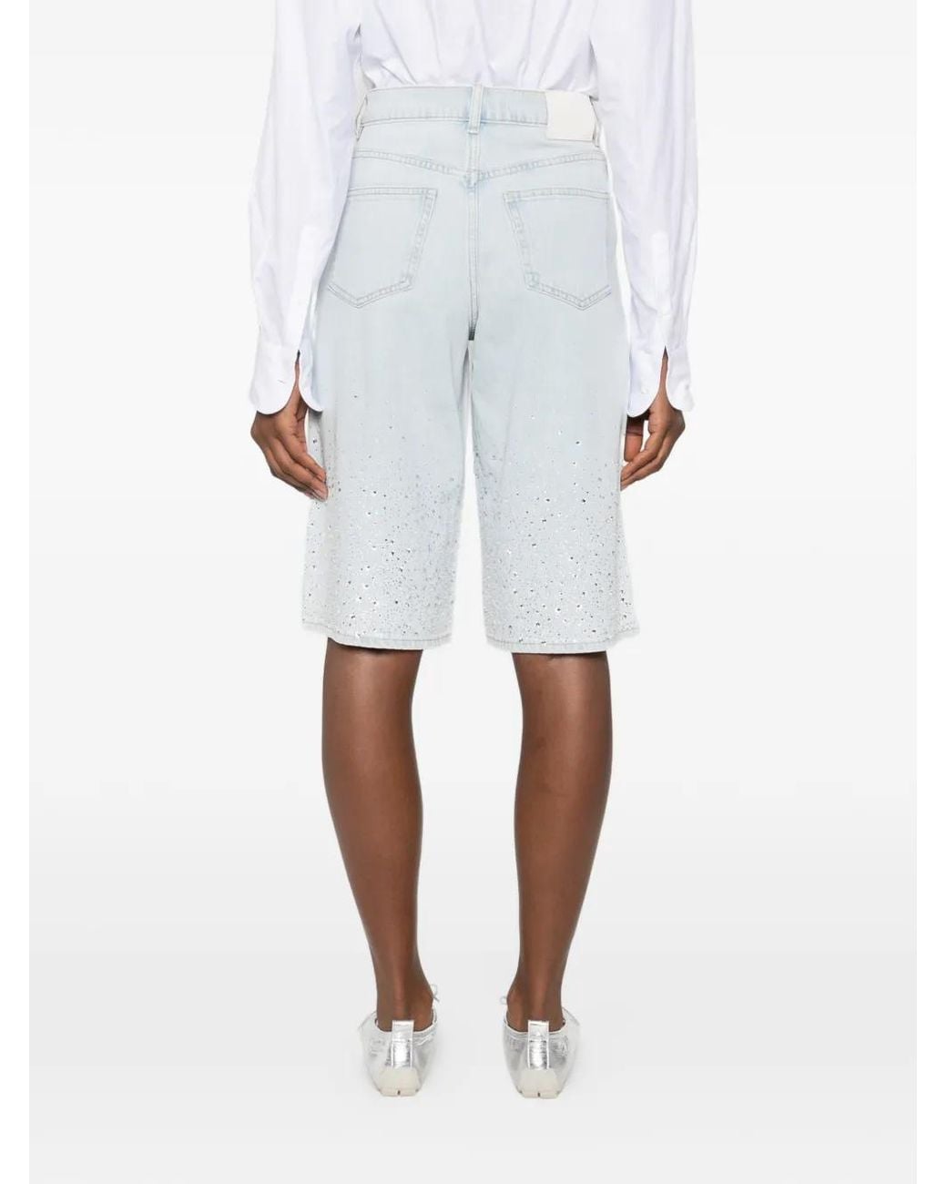 Maje White Rhinestone Bermuda Shorts