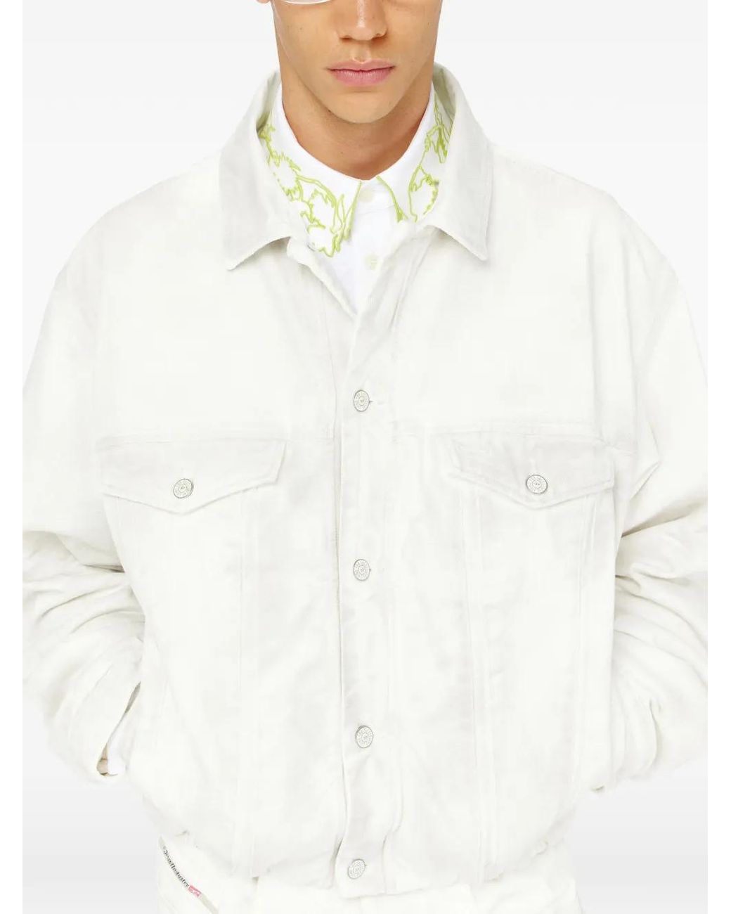DIESEL White Elasticated Trucker Jacket for men
