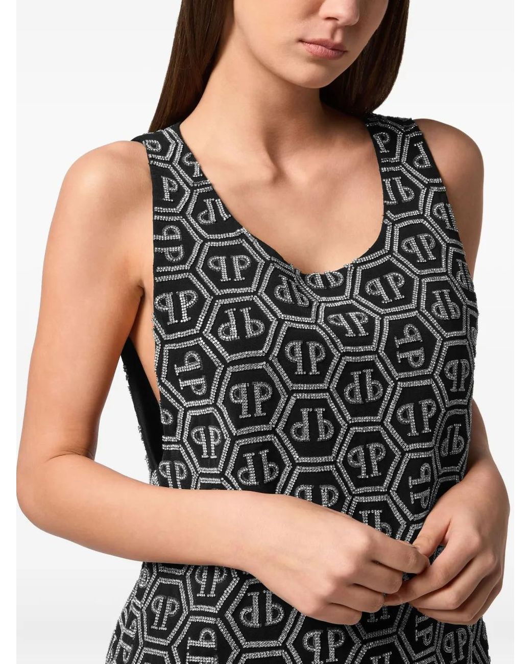 Philipp Plein Monogram Strass Mini Dress in Black | Lyst