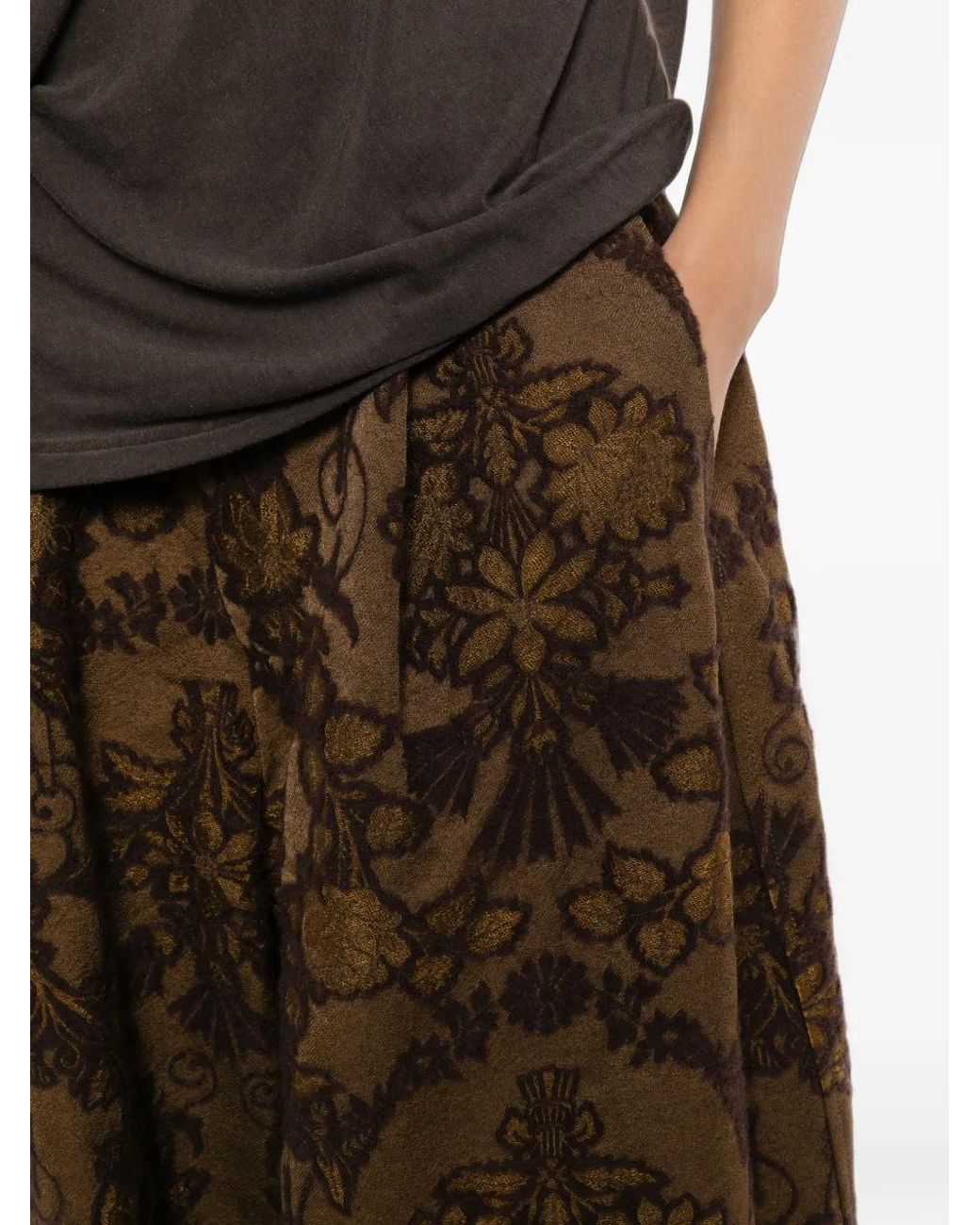 Uma Wang Green Floral-Jacquard Trousers