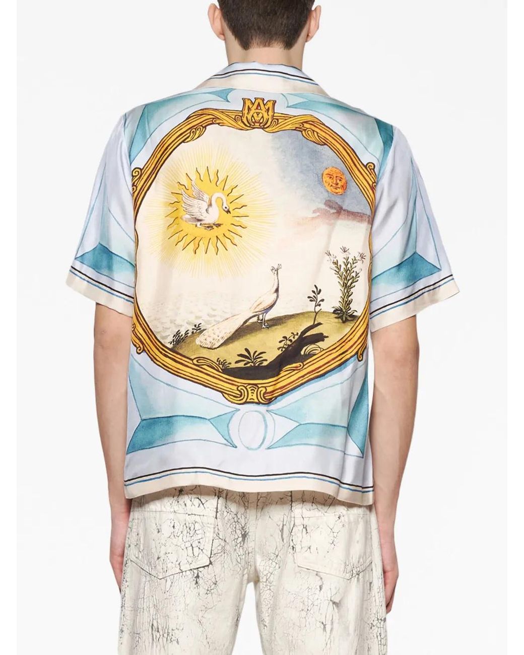 Amiri Blue Landscape Frame Camp-collar Printed Silk-twill Shirt for men