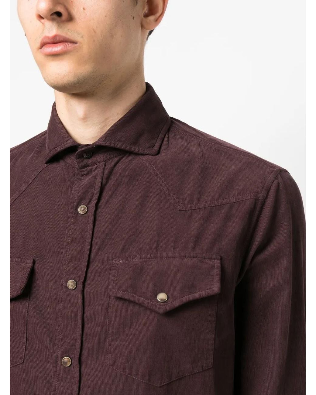 Brunello Cucinelli Purple Button-Up Cotton Shirt for men