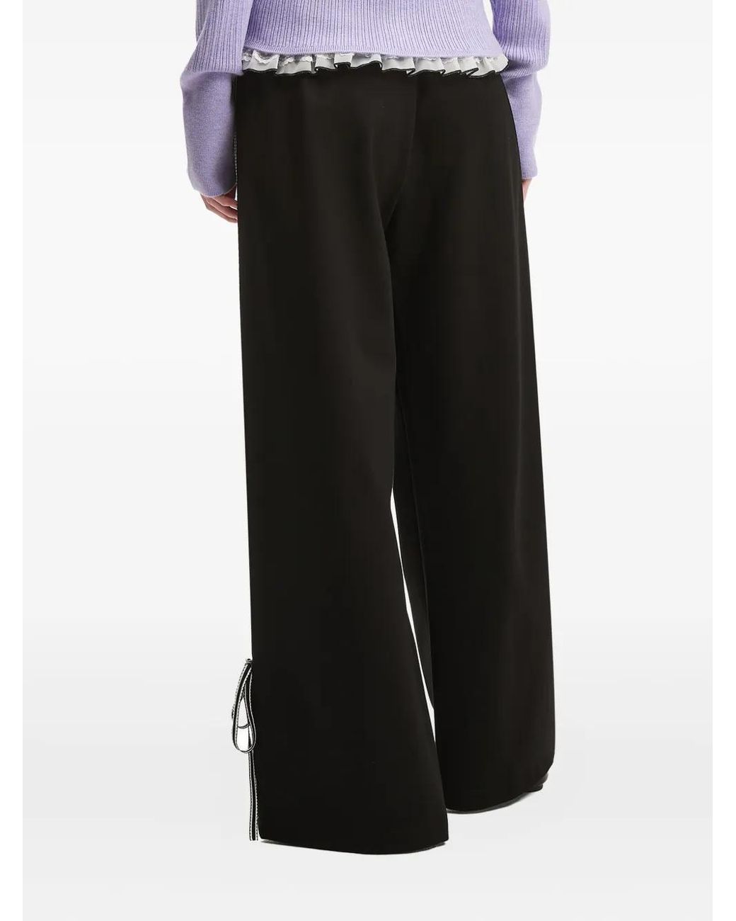 B+ AB Black Ruffle-Detail Side-Stripe Trousers