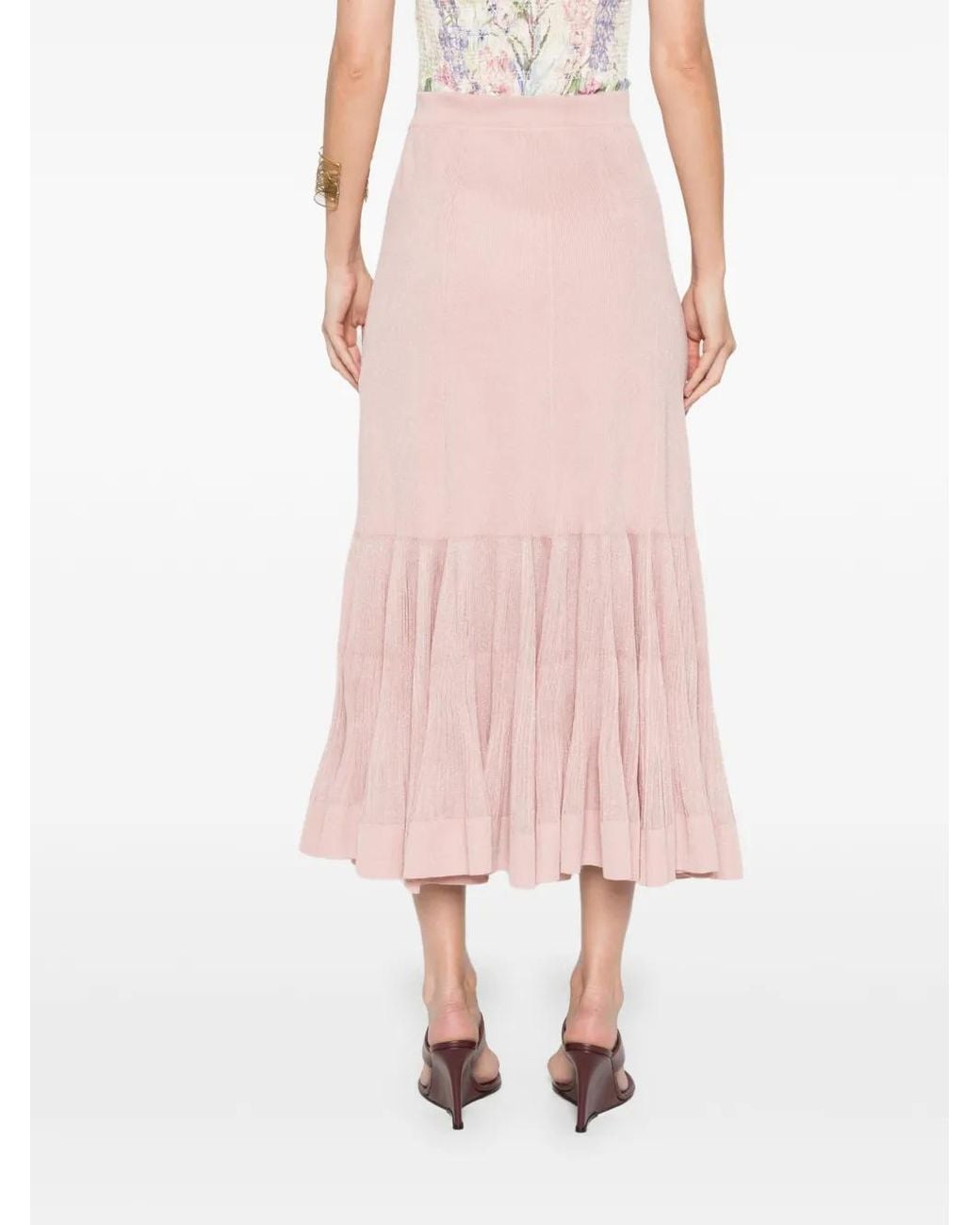 Zimmermann Pink Luna Pleated Frill Midi Skirt