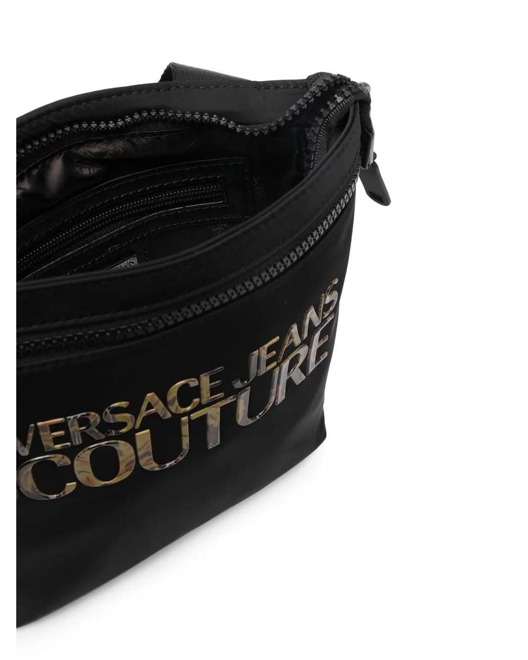 Versace Jeans Couture Black Logo Print Crossbody Bag for men
