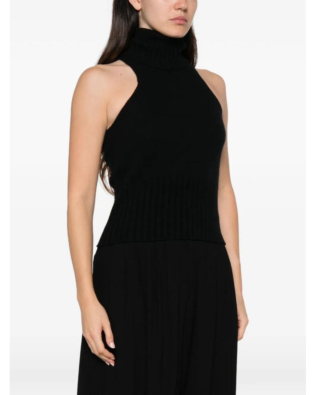 SOLOTRE Black Ribbed-Knit Roll-Neck Top
