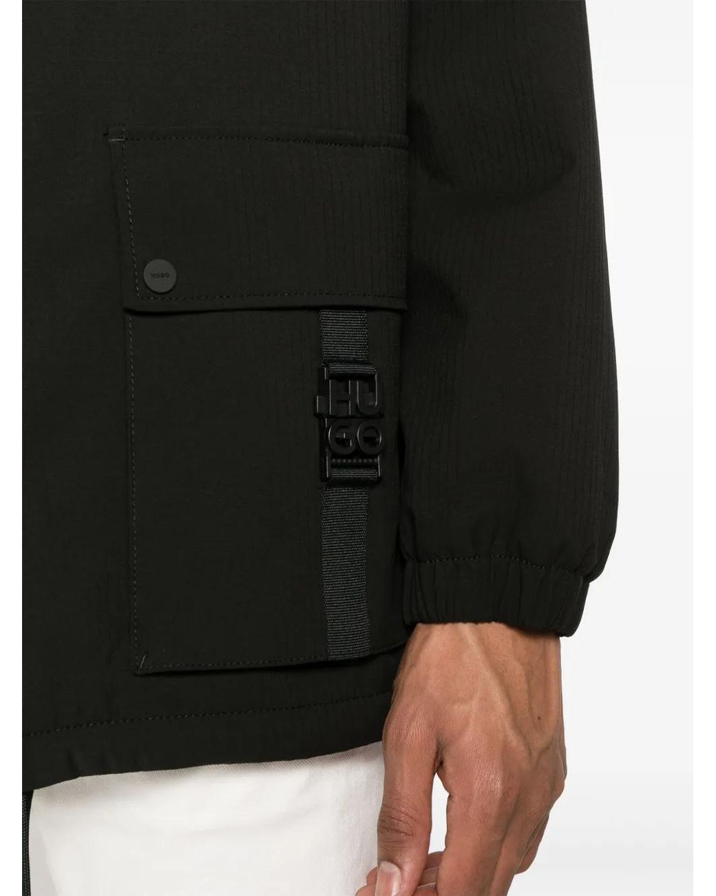 HUGO Black Ripstop Hooded Cargo Jacket for men