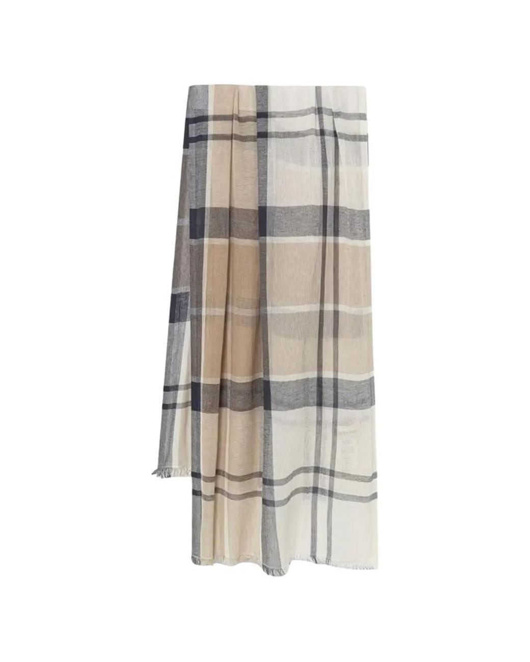 Barbour White Check-Pattern Frayed Scarf