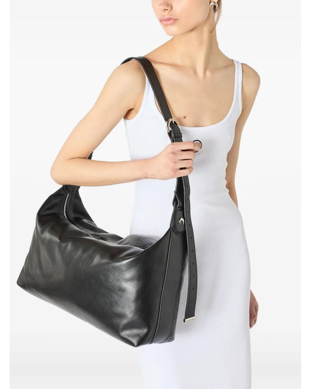 MARINE SERRE Black Smooth-Leather Messenger Bag
