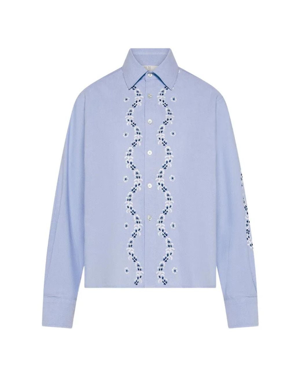 Seventy Blue Floral-Embroidered Oxford Shirt