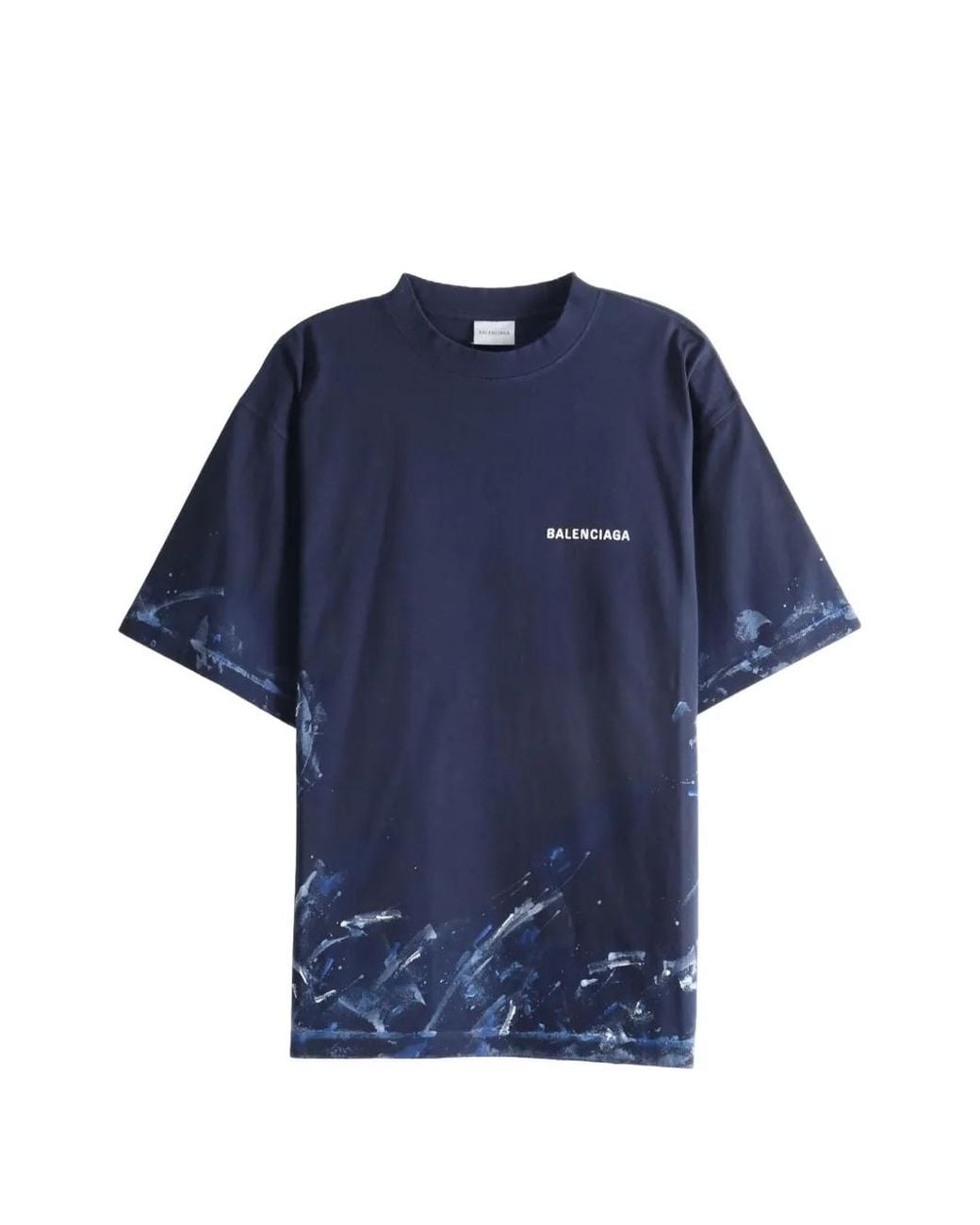 Balenciaga Blue Paint-Splatter T-Shirt for men