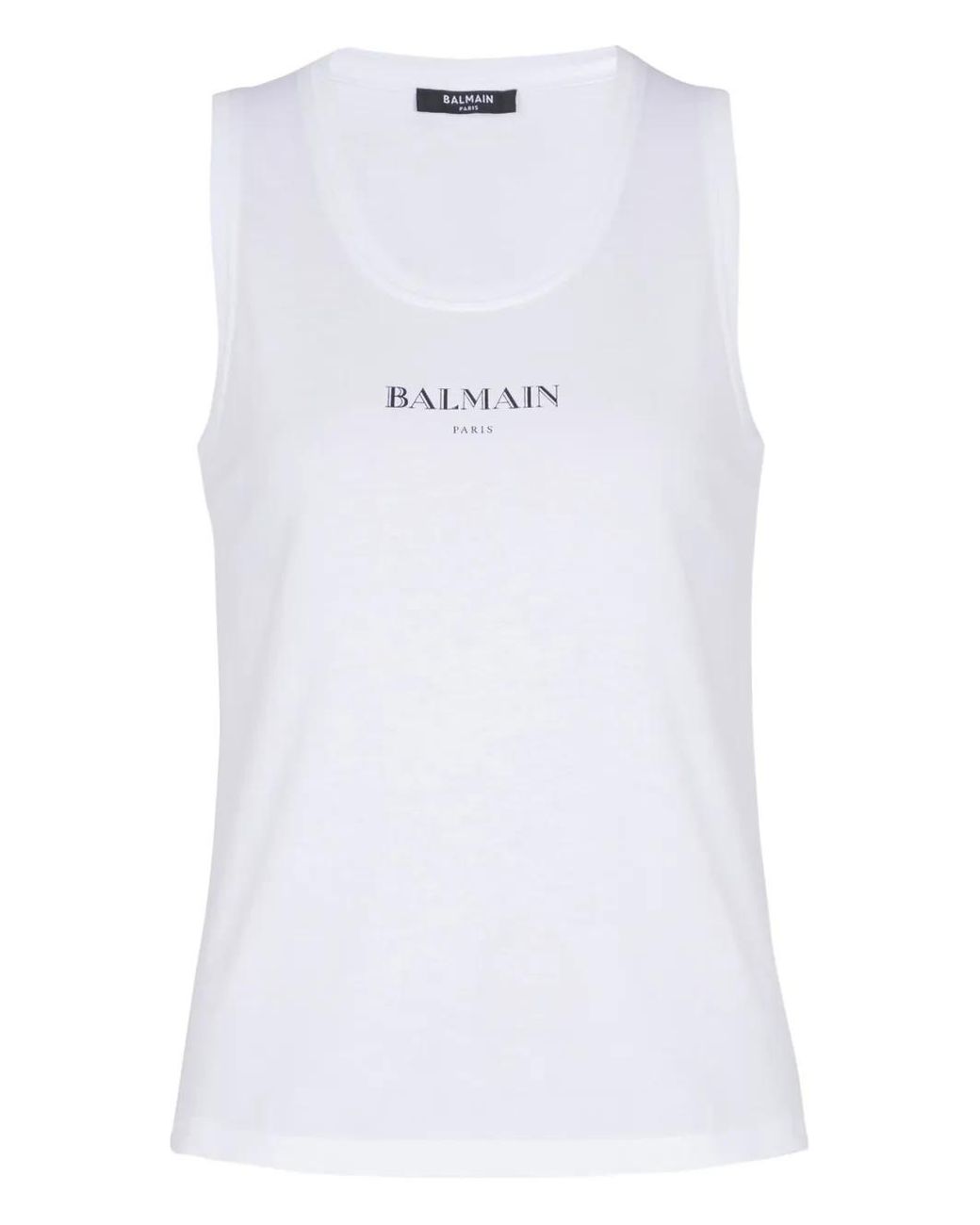 Balmain White Logo-Print Tank Top