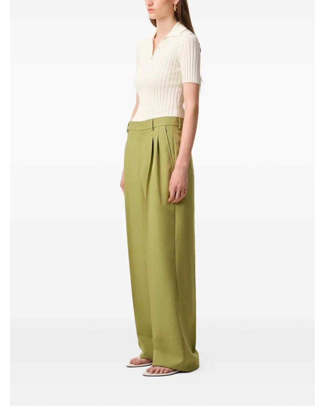 AMI Green Pleated Wide Trousers