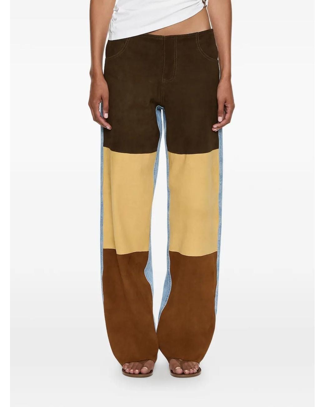 Christopher Esber Brown Suede-Panelled Denim Trousers