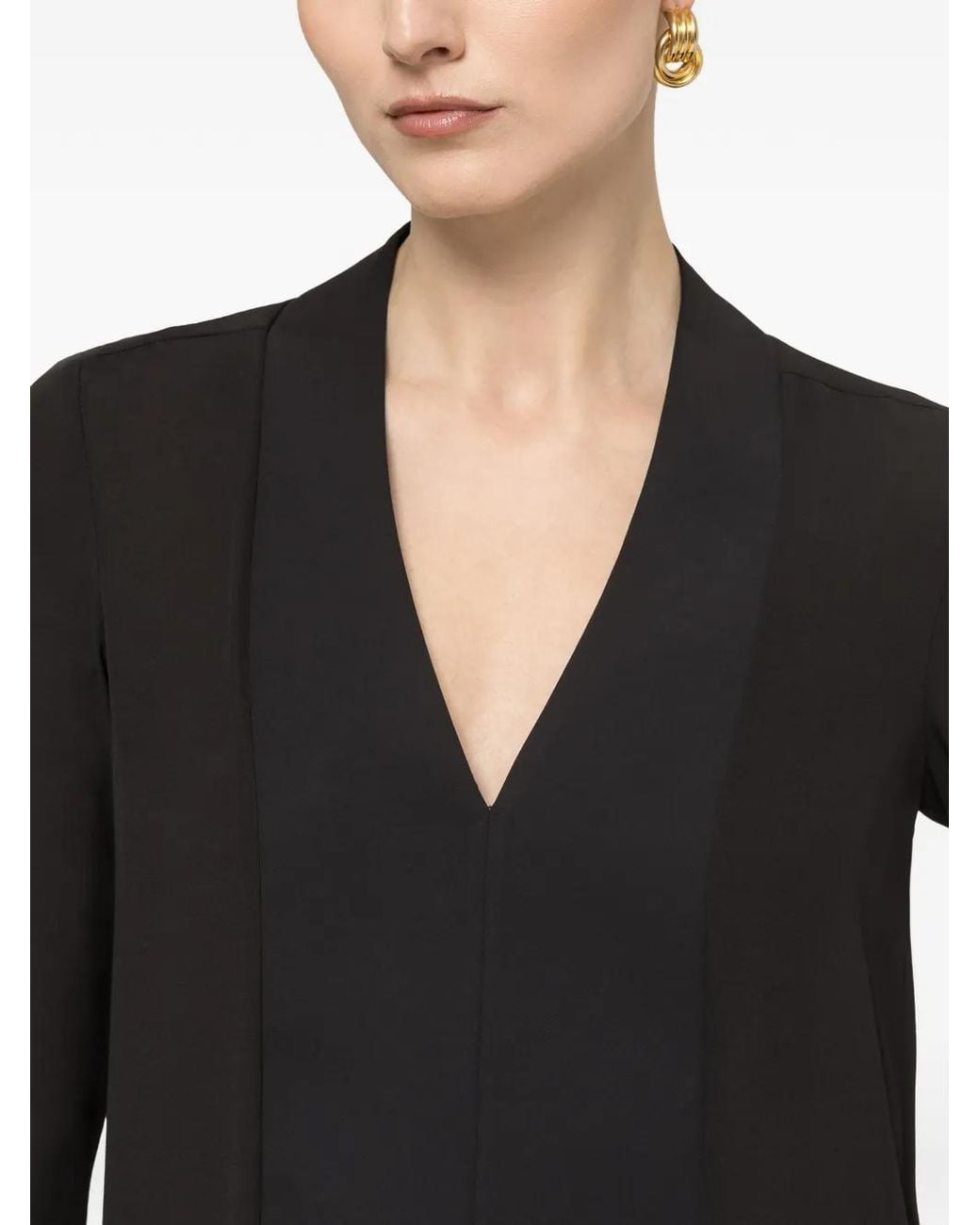 Nissa Black V-Neck Chiffon Top