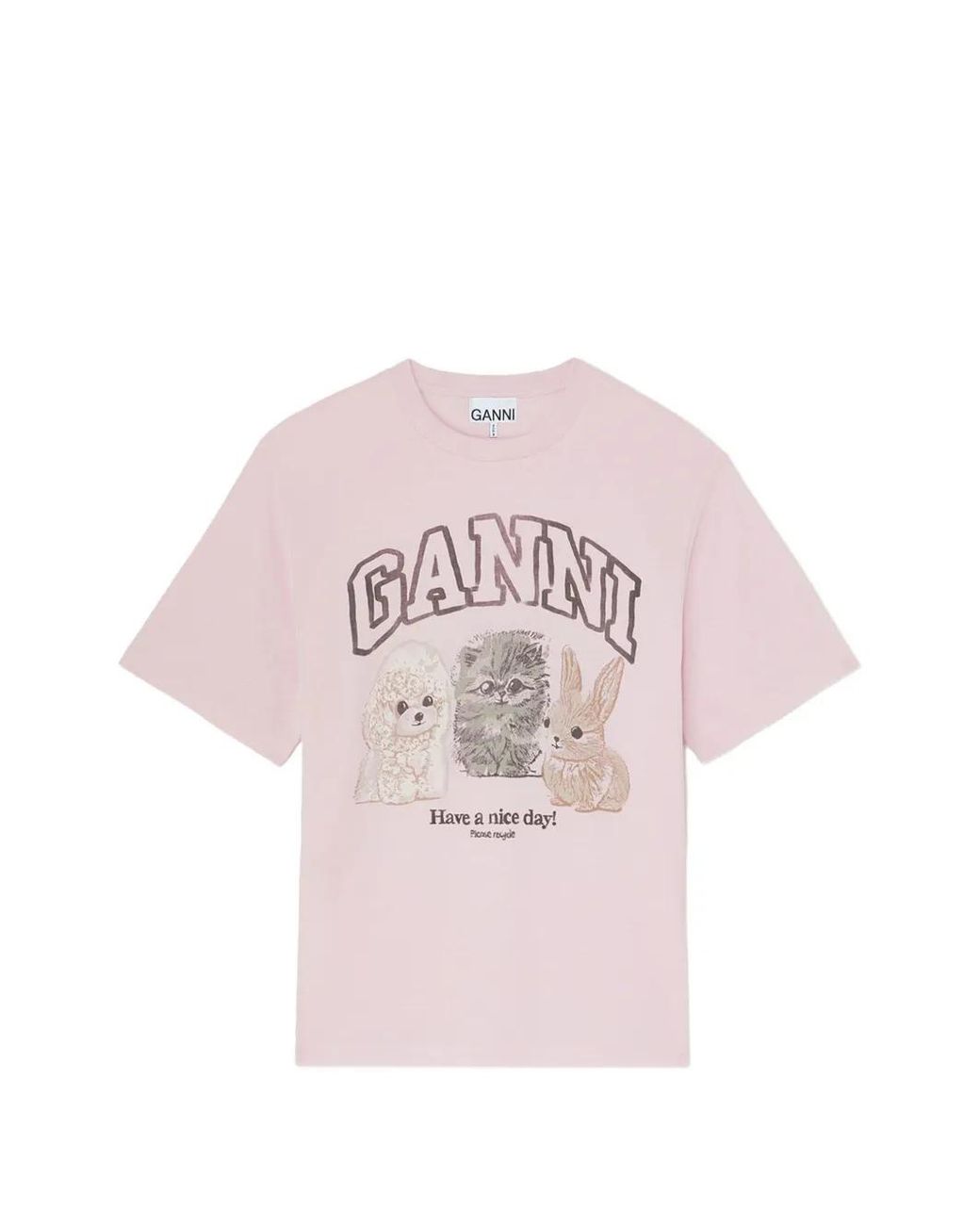 Ganni Pink T-Shirt With Animals