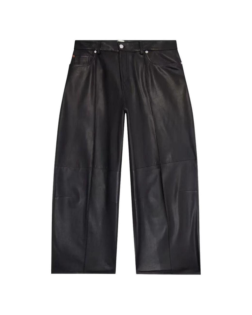 Paul Smith Black Barrel-Leg Leather Trousers