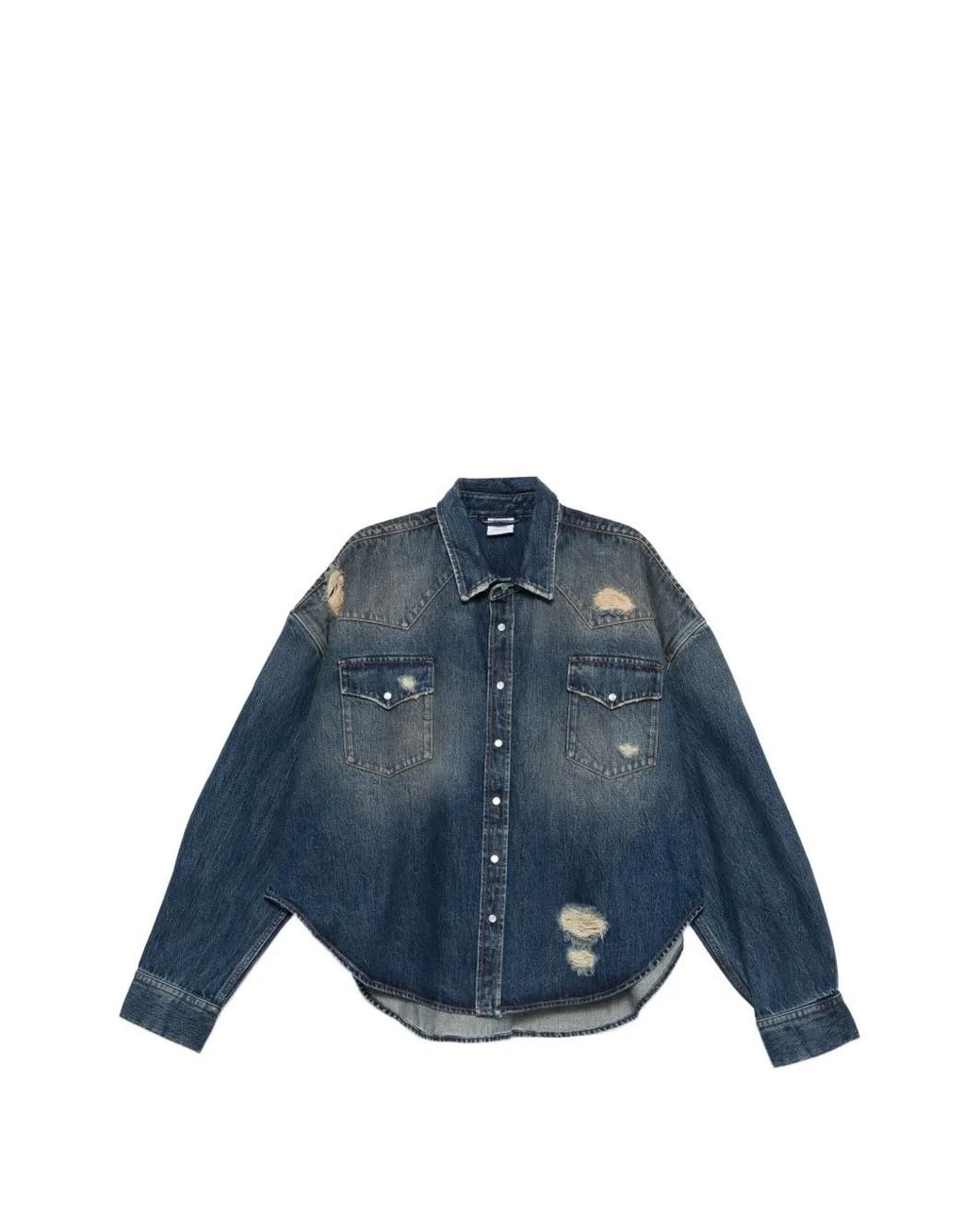 Vetements Blue Distressed Flap-Pocket Shirt for men
