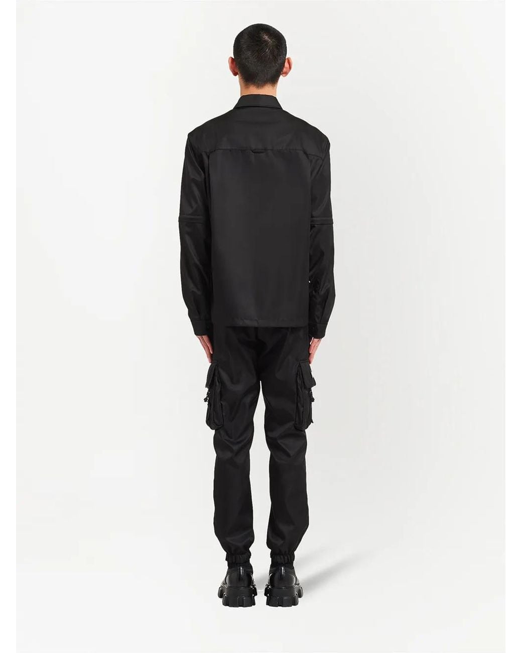 Camicia nera in re-nylon con logo di Prada in Black da Uomo