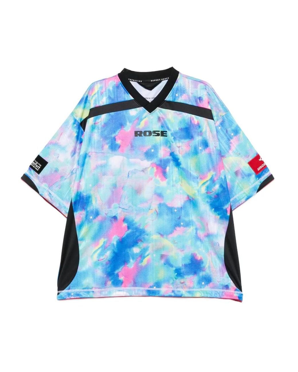Martine Rose Blue Watercolour-Print V-Neck T-Shirt for men