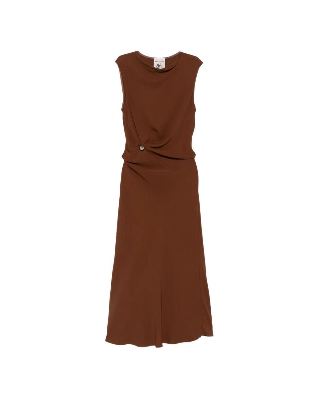 Semicouture Brown Twist-Detail Sleeveless Dress