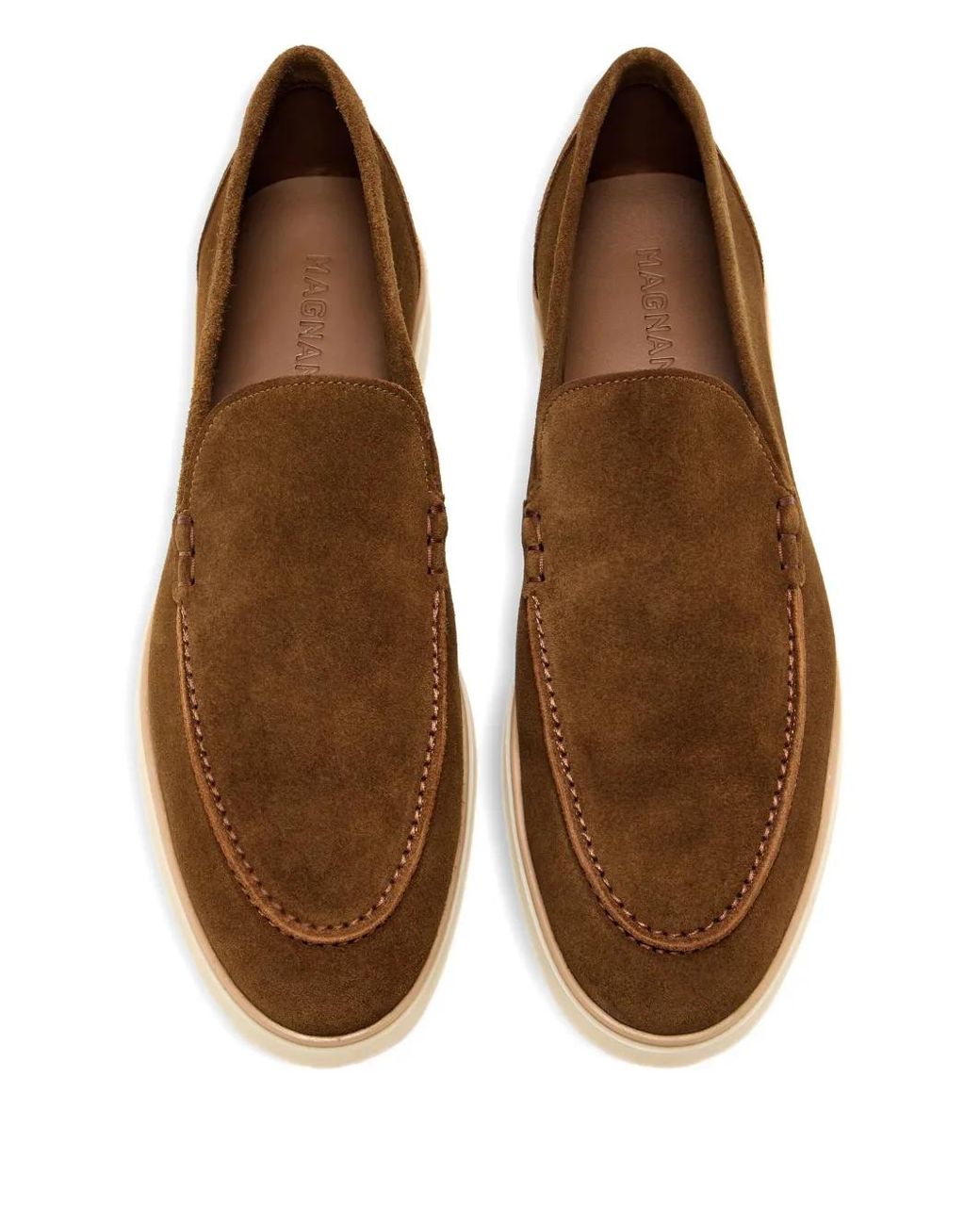 Magnanni Shoes Brown Slip-On Suede Loafers for men
