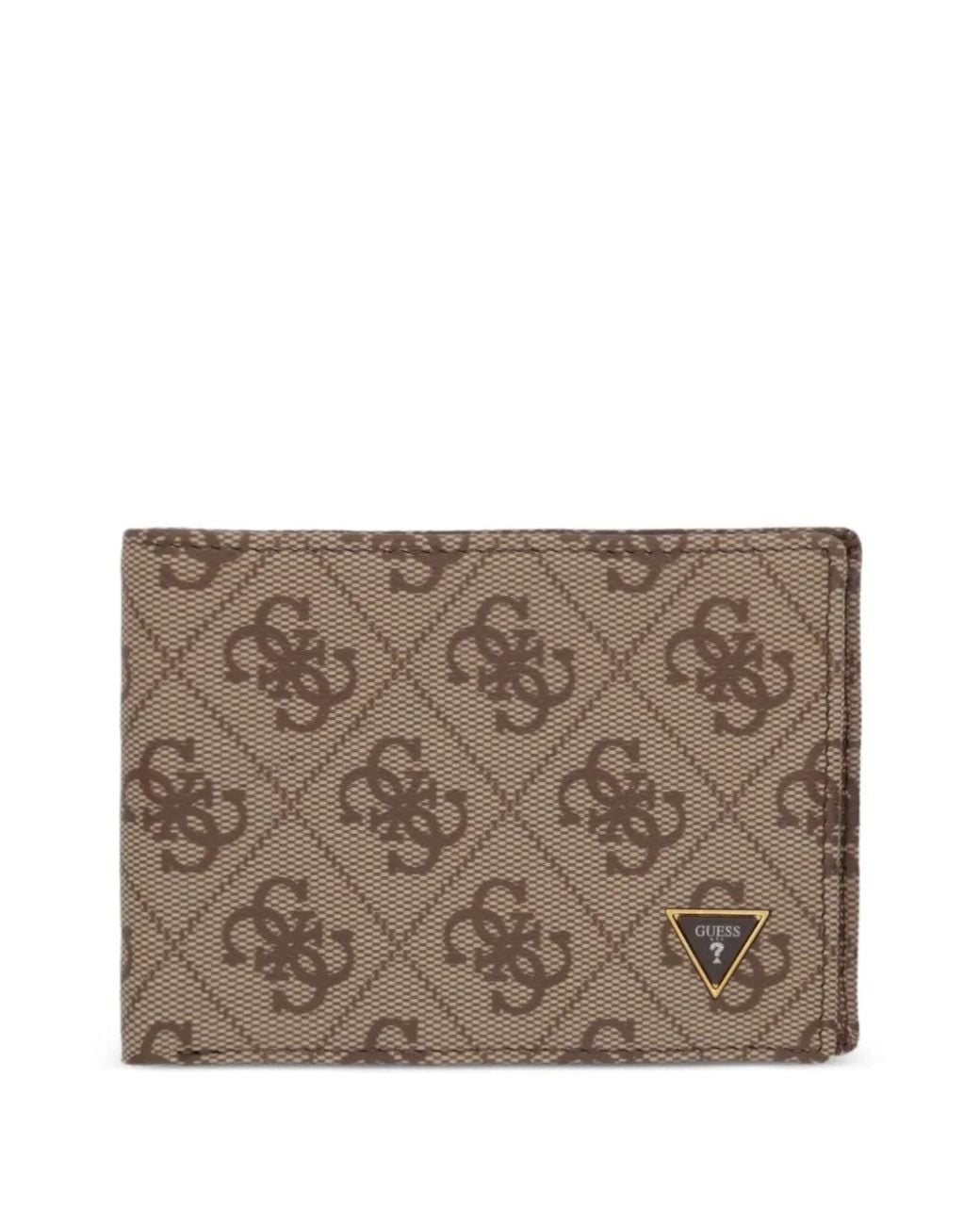 Guess Brown Monogram-Print Logo-Plaque Wallet for men