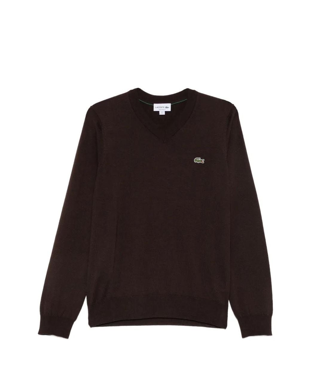 Lacoste Brown Logo-Patch V-Neck Sweater for men