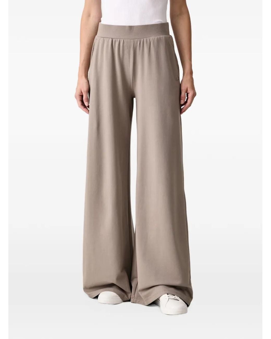 EA7 Natural Logo-Plaque Wide-Leg Track Pants