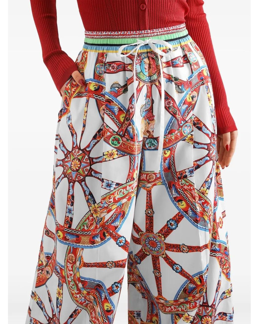 Dolce & Gabbana White Carretto-Print Poplin Trousers