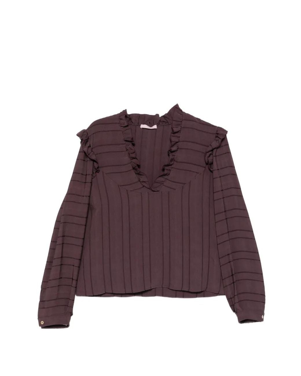 Kristina Ti Purple Ruffled Striped Blouse