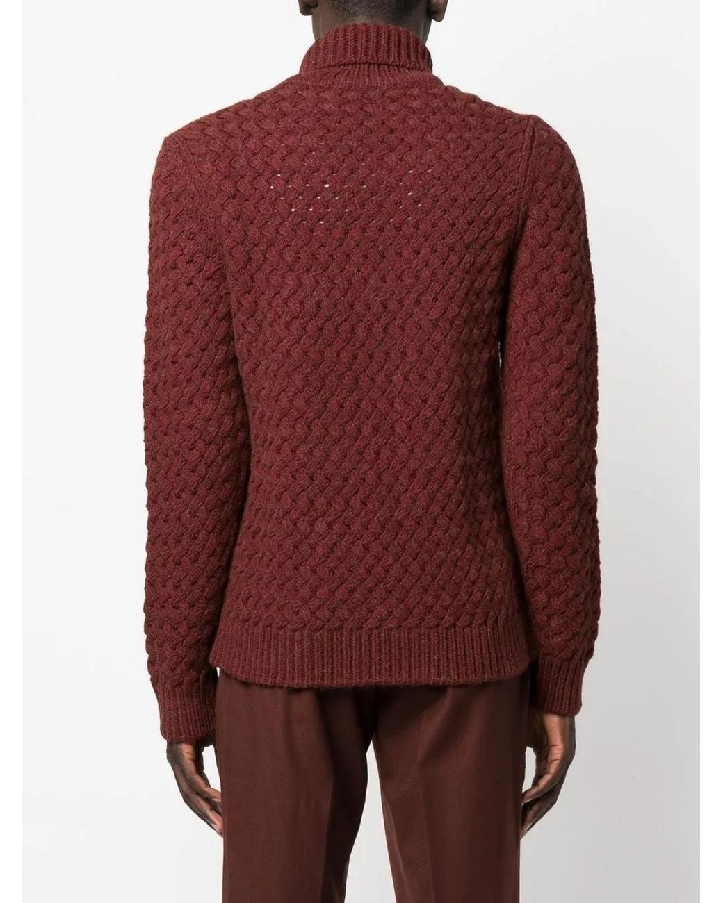 Lardini Red Roll-Neck Chunky Knit Jumper for men