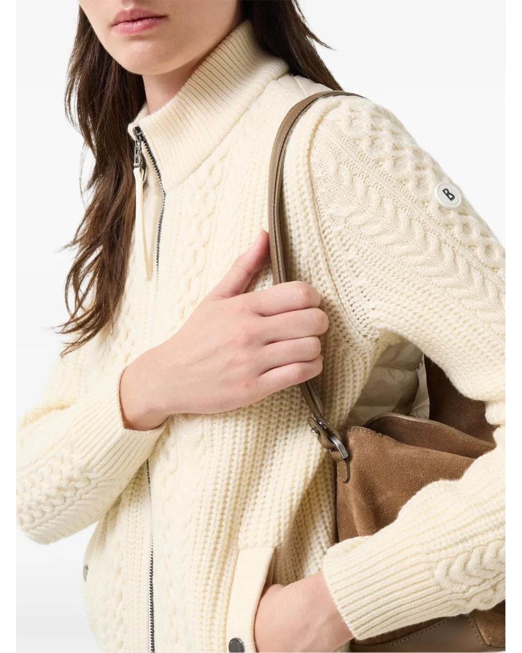 Bogner Natural Zamila Cable-Knit Quilted Jacket